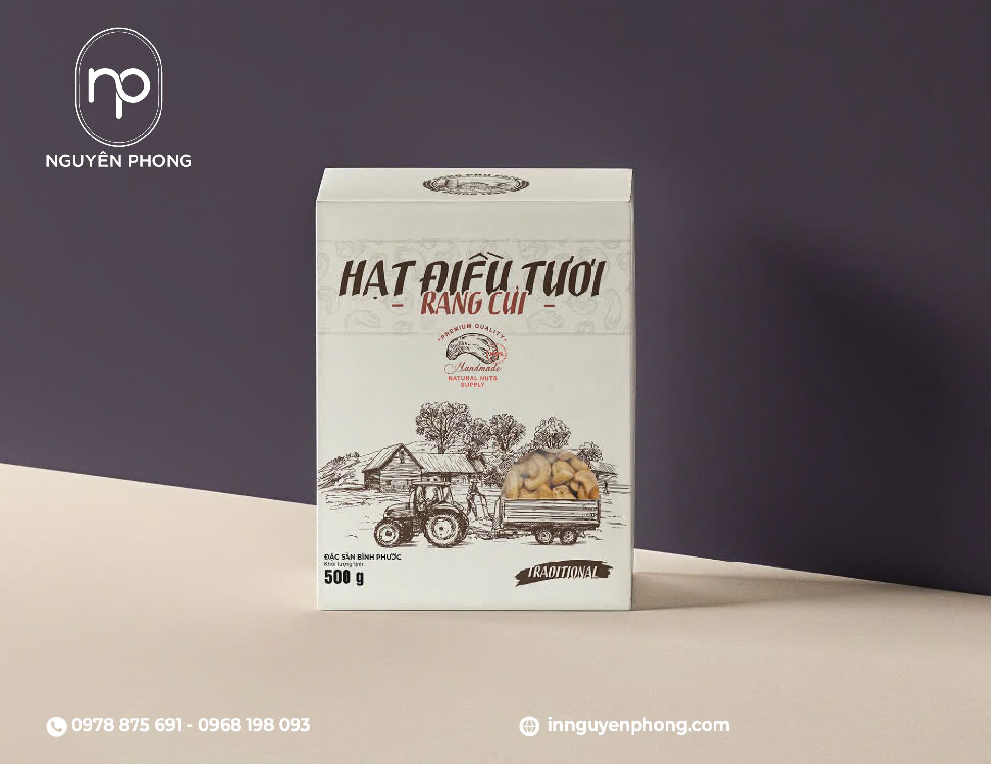Hộp đựng hạt điều - Mẫu in tại Nguyên Phong
